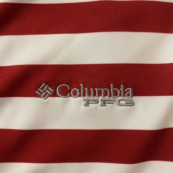 Columbia Red and White Striped Polo Shirt - Casual Knit Style - Picture 4 of 8